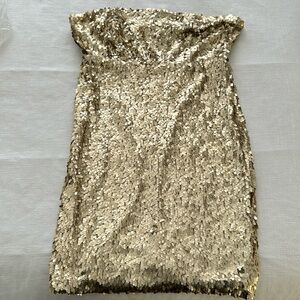 Sparkle and Fade Gold Sequin Strapless Dress
